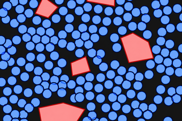 Superpuddles Lab Graphic illustration showing numerous blue circles and several irregular red polygons against a black background, representing the Superpuddles Lab.